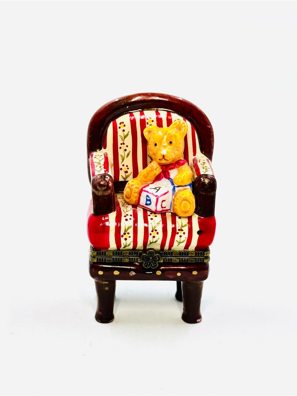 Vintage Old Fashioned Arm Chair W/Teddy Bear Hinged Trinket Box Excellent Cond